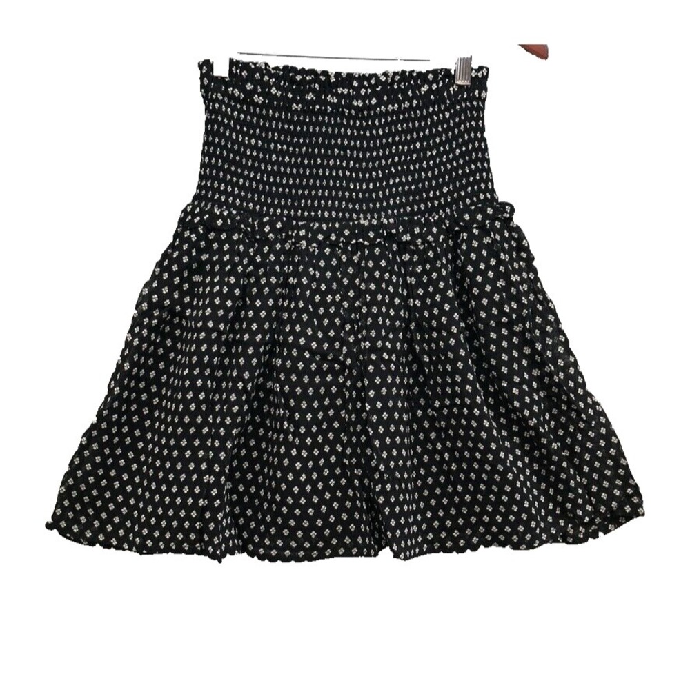 Part Two Petrea Smocked Skirt Womens 34 4 Black Mini Block Print Whimsigoth New